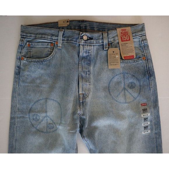 Levi’s 501 Men Sz 34x32 Blue When In Rome Originals Straight-Leg Denim Jeans - Picture 3 of 11